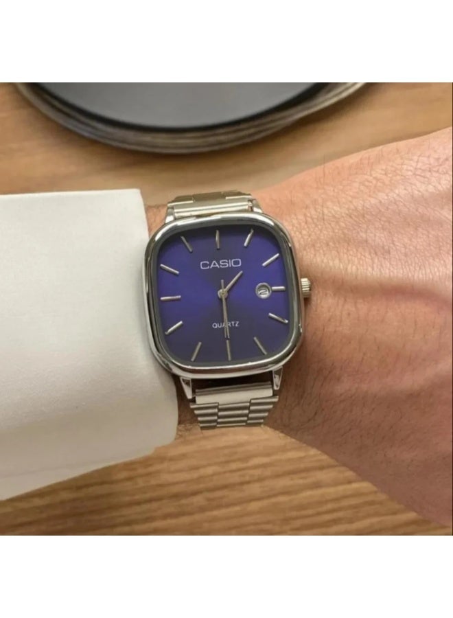 Casio Men’s Quartz Analog Wrist Watch – Silver Stainless Steel Band, Royal Blue Dial, Date Display, Stylish Dress & Casual Watch - Image 4